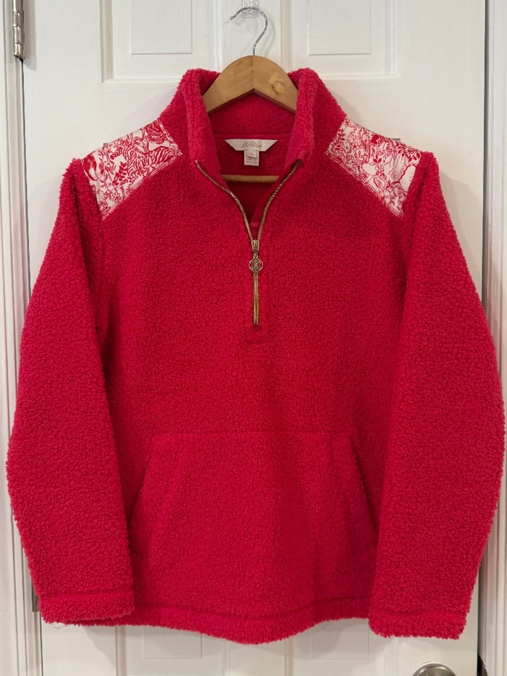 Lilly Pulitzer Wallen Sherpa 1/2 Zip Jacket Pullover Raspberry Rouge Size Small